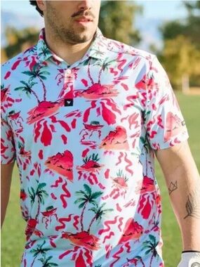 Bad Birdie Golf Polo Shirt Performance Golf Red Rock Volcano Size Small